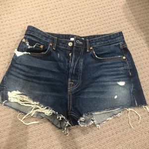 GRLFRND DARK JEAN SHORTS high waist, button fly